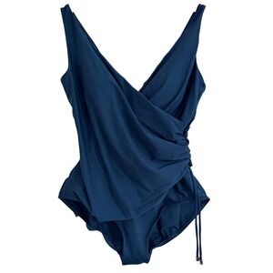 Miraclesuit Eclat One Piece Swimsuit Blue Surplice Ruched Size 16 in Nova/Green